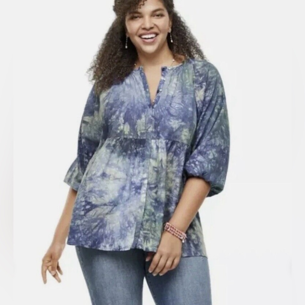 Cabi Woodstock Tie-Dye Print Babydoll Button Up Top size M